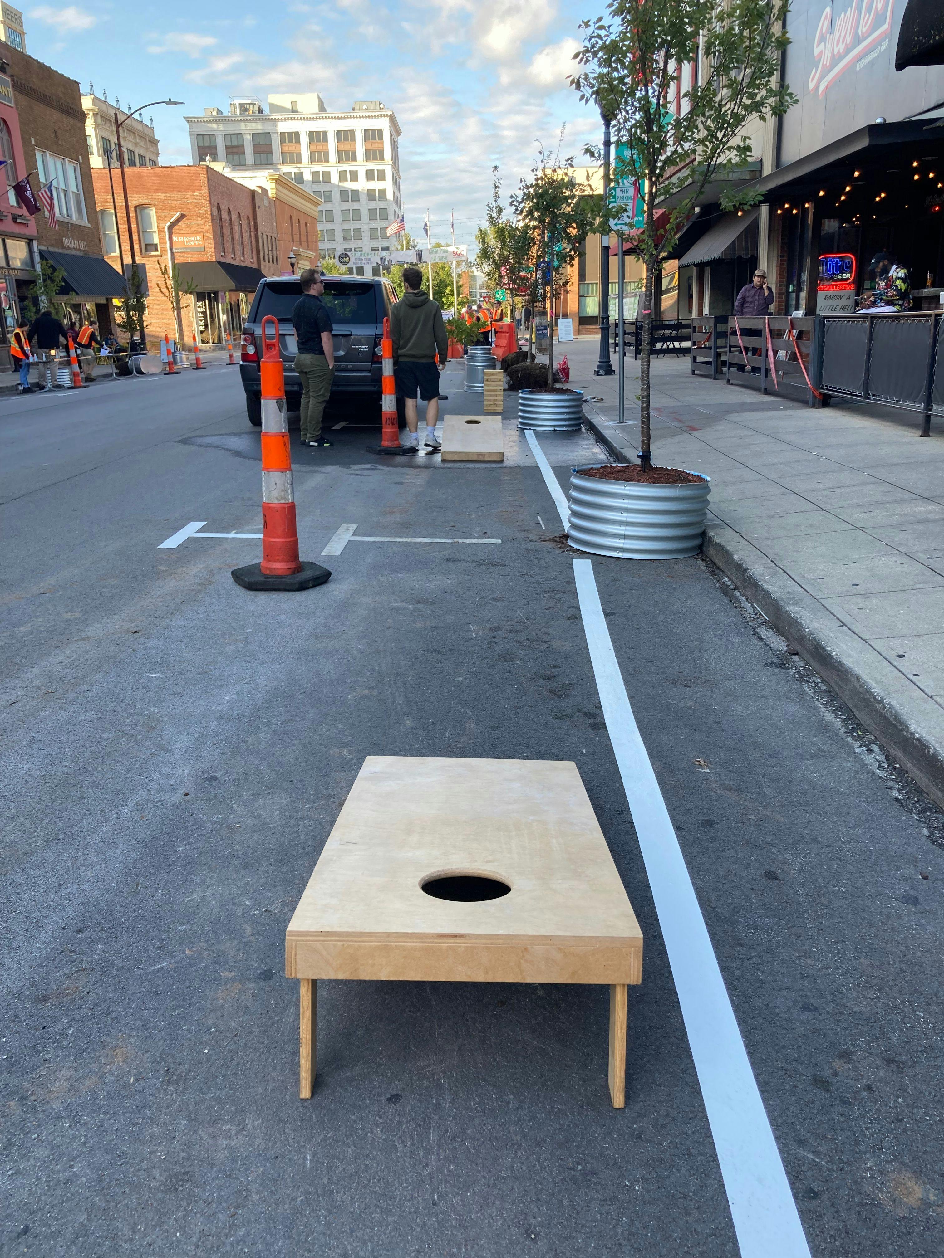 Image of a bean bag toss game on South Avenue.
