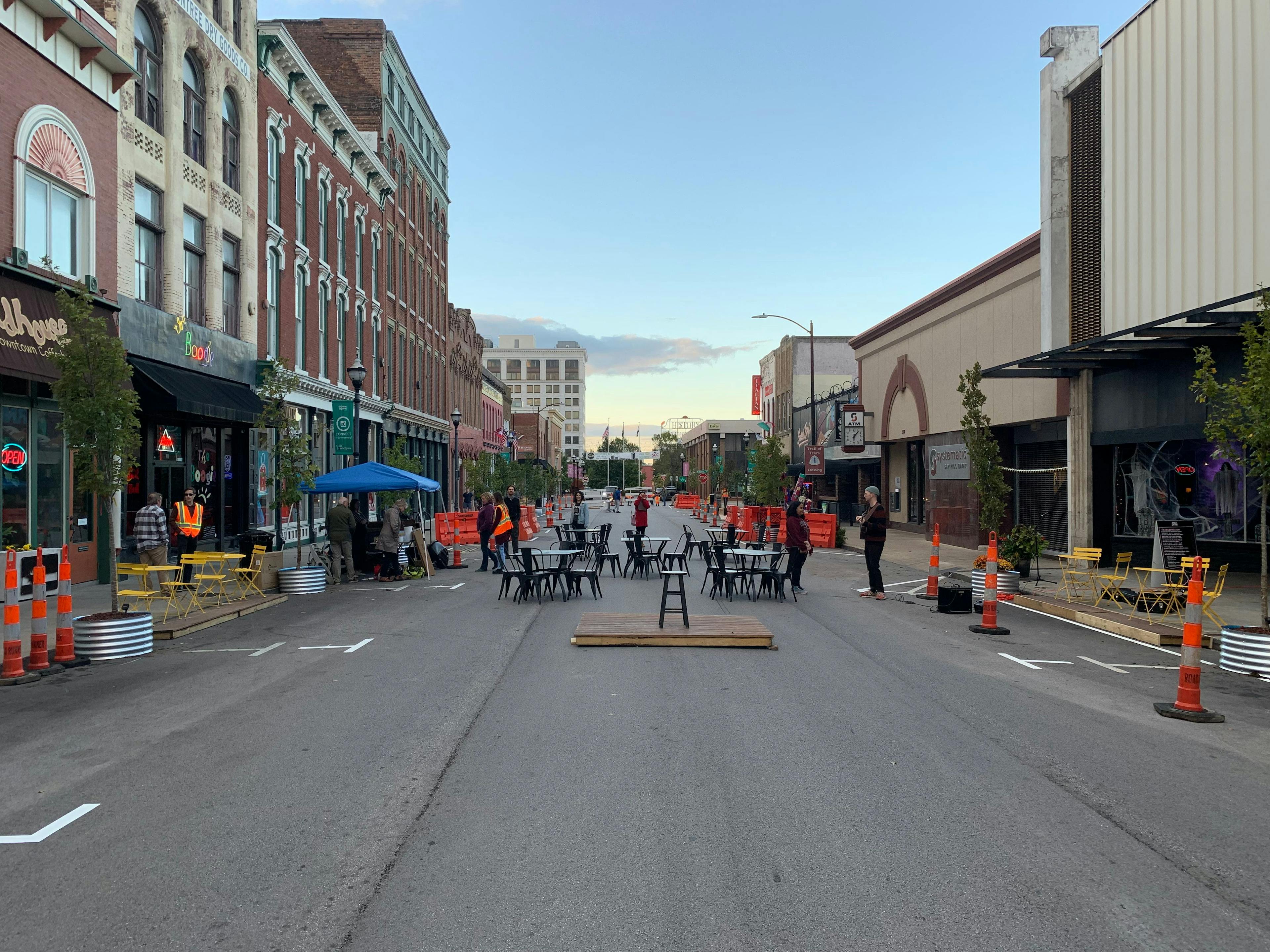 Image of South Avenue with workers setting up the street for the South Avenue Project.